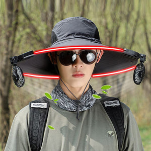 Sombrero Para Pesca Al Aire Libre Con Ventilador Solar Y Ala Ancha