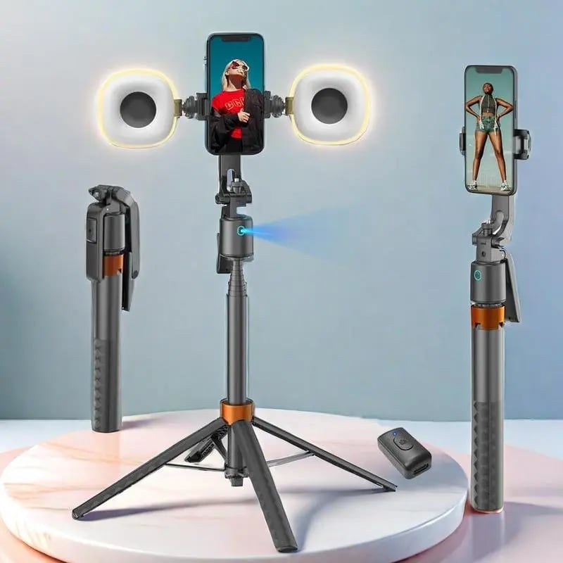 Trípode Selfie 360° con Luces y Seguimiento Facial